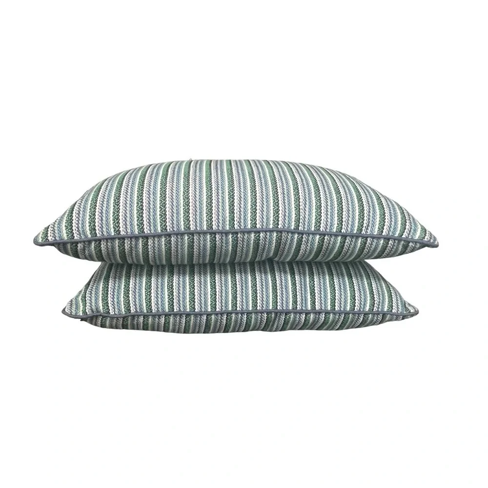 Eastern Accents Striped Embroidered Pillow Covers Cases Set 2 Green Luxury Decor